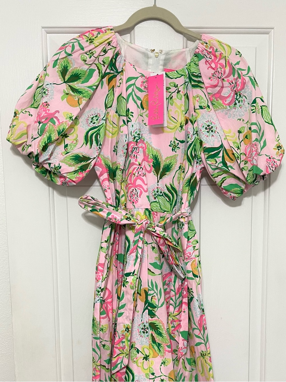 NWT Lilly Pulitzer Pink Floral Print Balloon sleeve A-line mini midi dress 6 - Picture 5 of 11